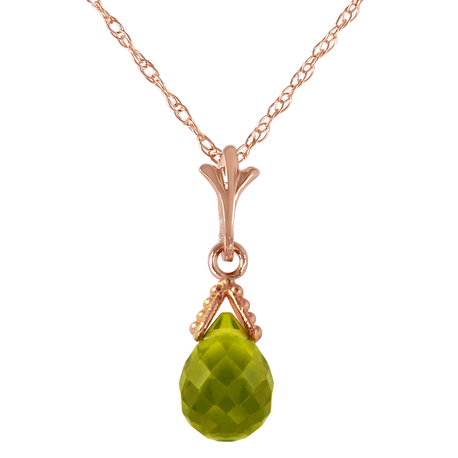 14k Solid Gold Necklace With Briolette Peridot Rose Gold 807$